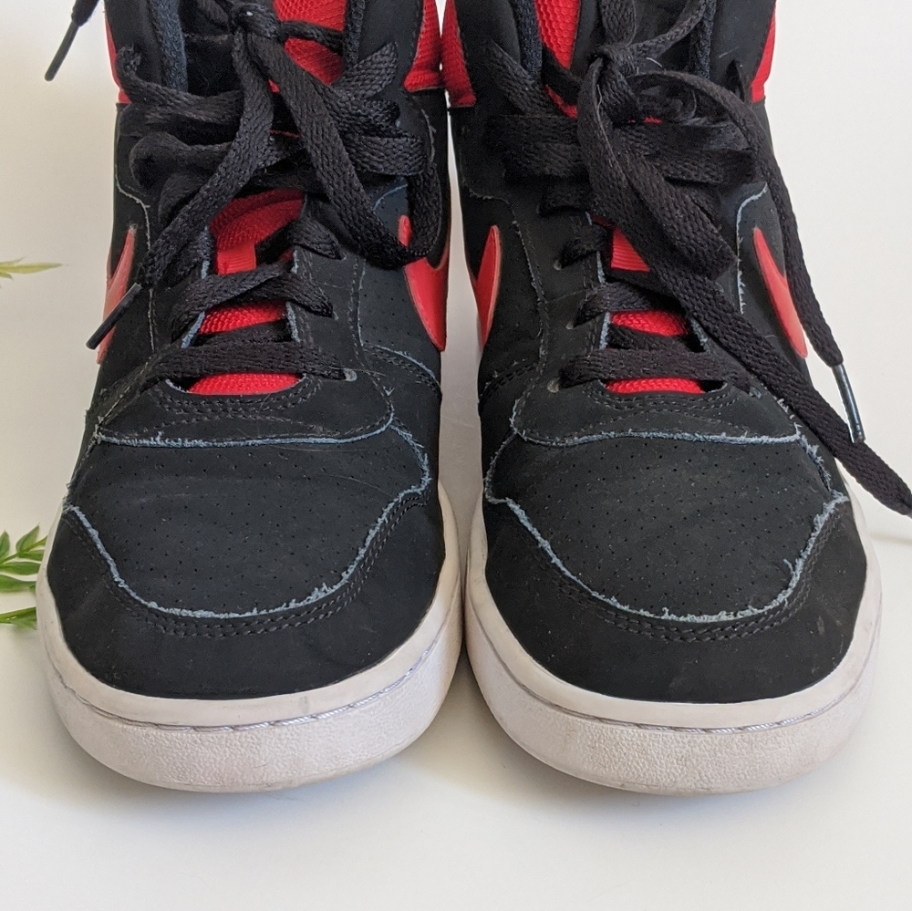 (Nike) Court Borough Mid Black Red High Tops - Picture 4 of 16